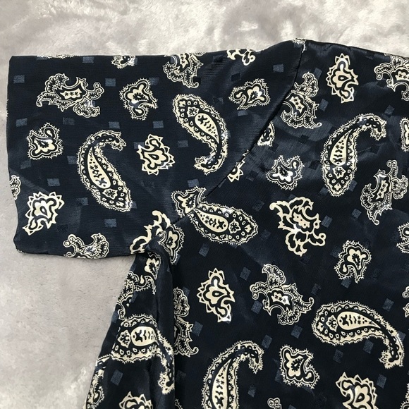 Russ Petites Vintage Navy Blue Paisley Button Up Short Sleeve Peplum Blouse - Picture 4 of 10